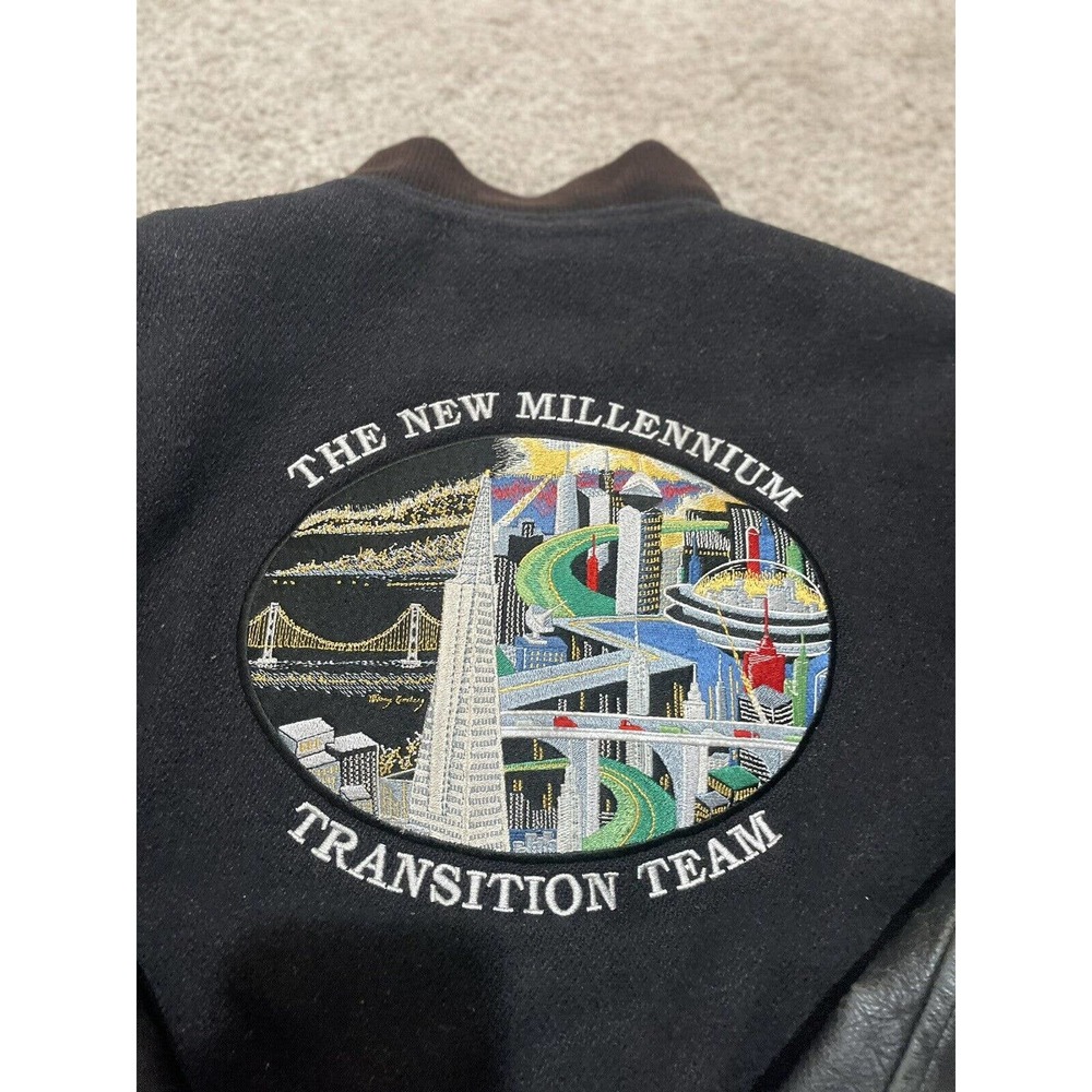 Vtg New Millennium Transition Team IRONWORKERS Wool Leather JACKET M Distressed